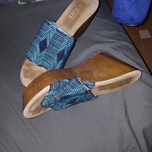 Reba Blue Geometric Wedge Sandals